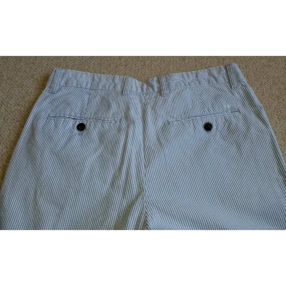 Mens Pants-IZOD-blue/white cotton striped seersucker 'Straight Fit'-32x32